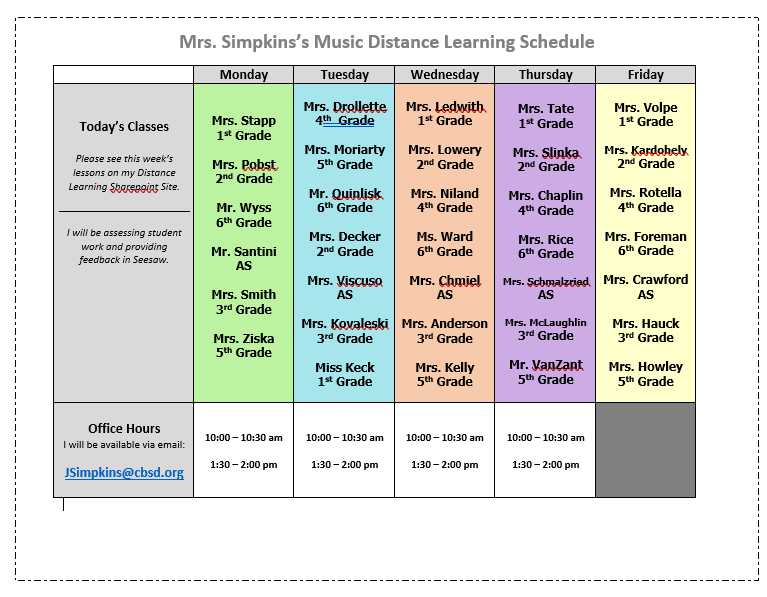 Mrs. Simpkin's Distance Learning Schedule Mrs. Simpkin's Distance Learning Schedule